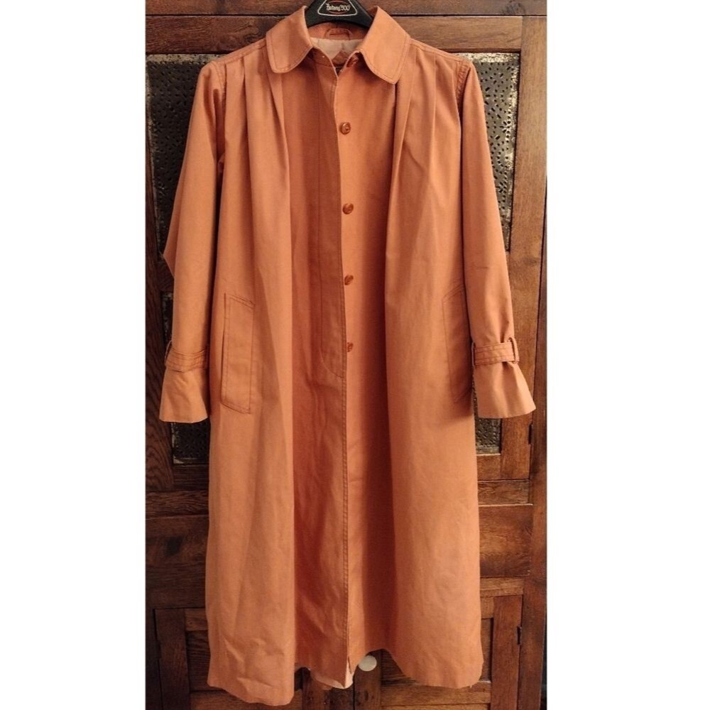 Vintage Foxland by Lanson Trench Raincoat with Waist Belt, Size 8, Light Orange